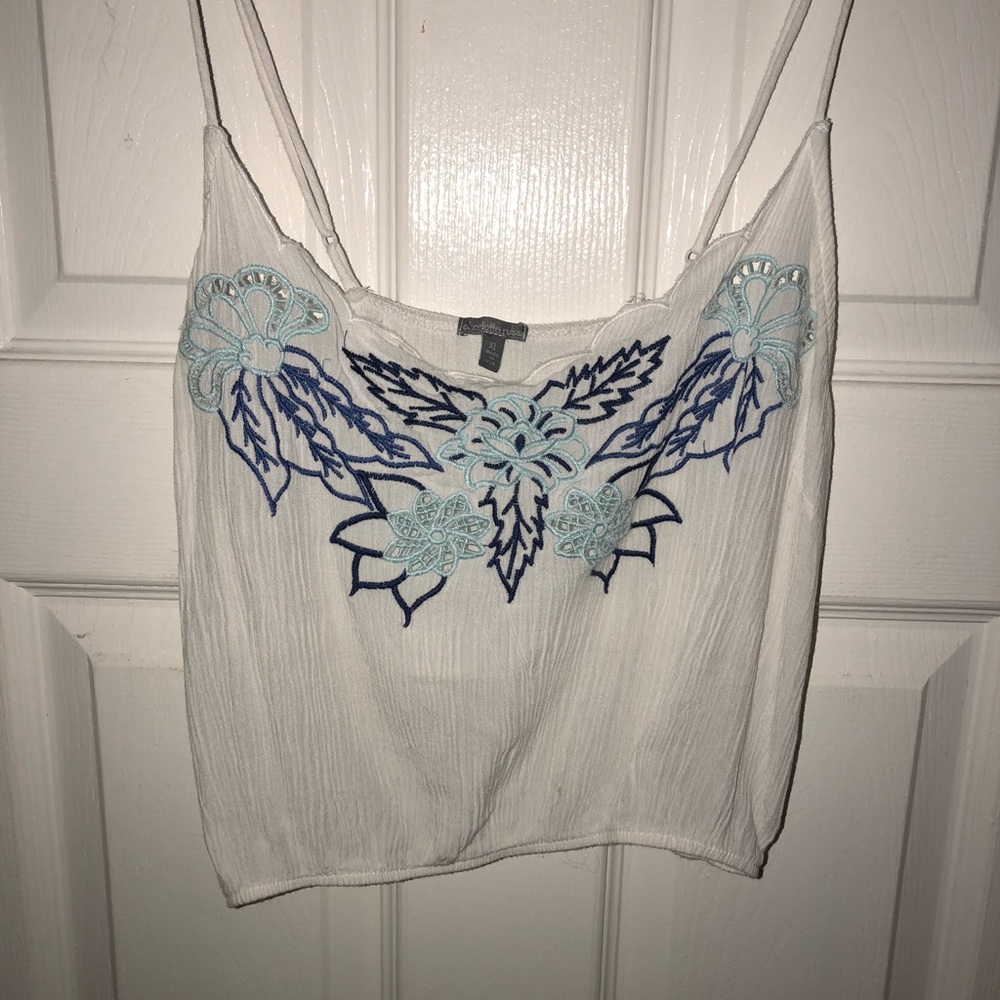 White embroidered crop top